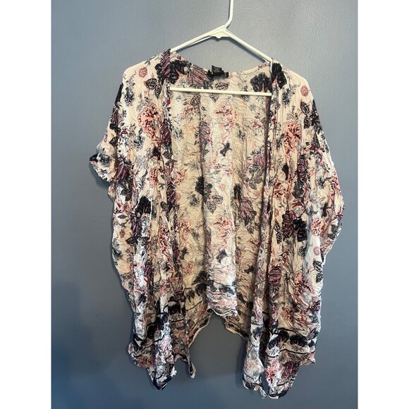 Angie Crop Kimono Women’s Size Medium Floral Boho Purples & Pinks Y2K 100% Rayon - Picture 1 of 6